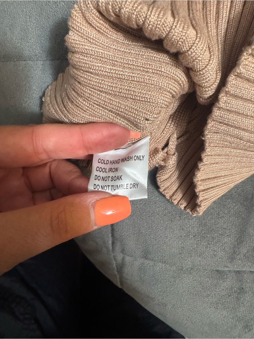 Tan Ribbed Lace-Up Off-Shoulder Sweater - Picture 2 of 2